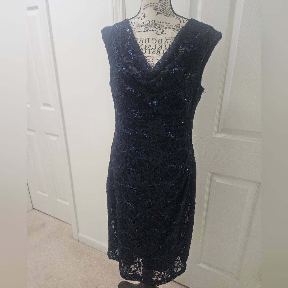 Ralph Lauren Midnight Blue Lace With Sequin Midi Dress